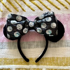 Black Sequin Polka Dot Oversized Bow Mickey Ears
